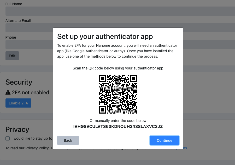 Two factor authentication docs